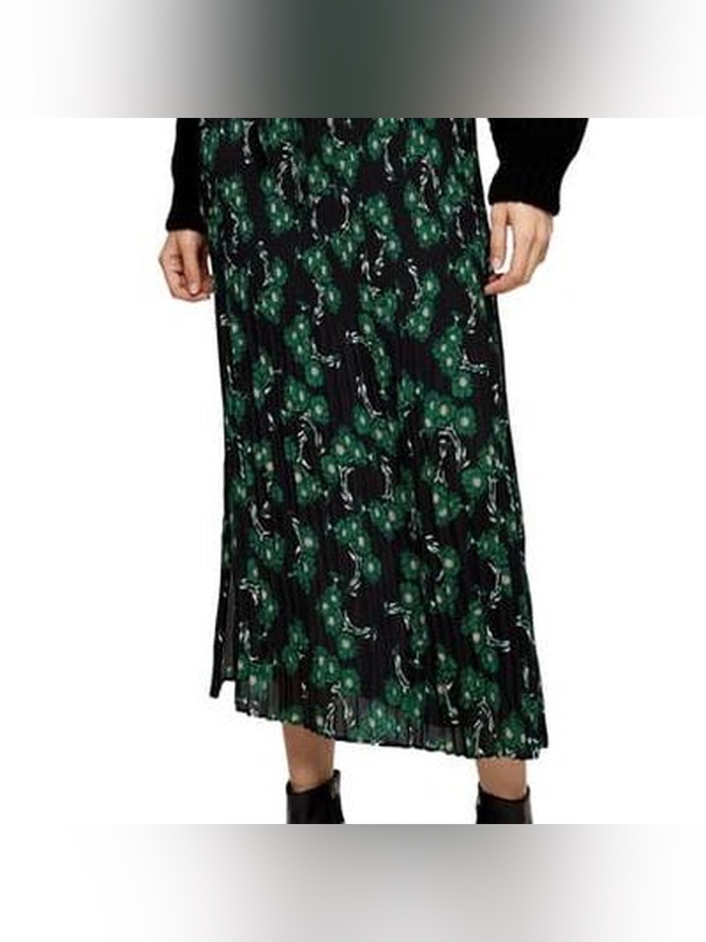 Topshop Black Crystal Floral Pleated Midi Skirt with tie belt - Picture 2 of 11